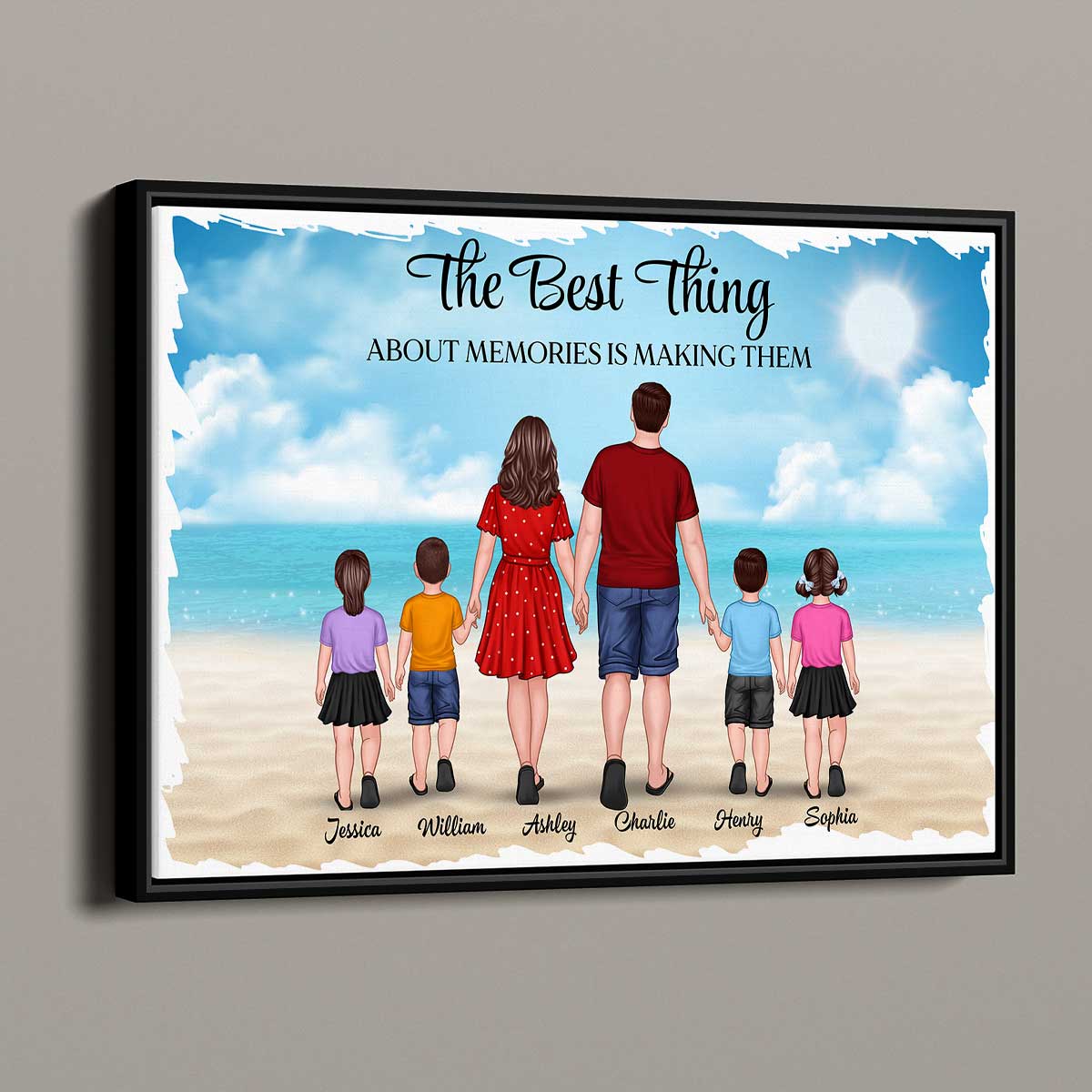 Family Walking On The Beach Back View Personalized Horizontal Poster