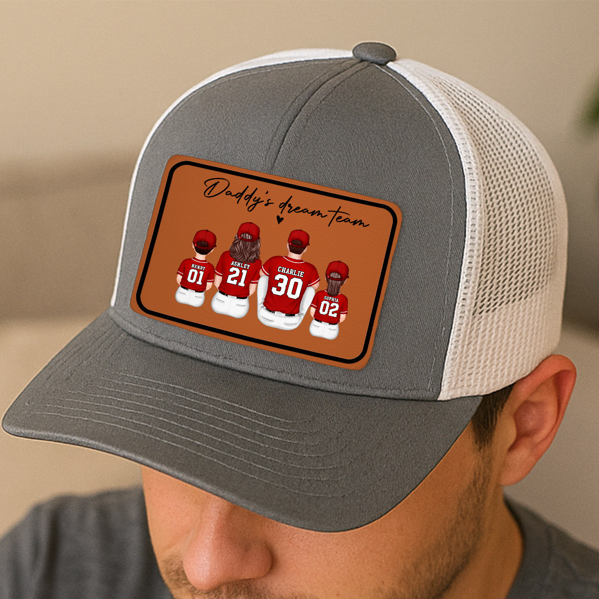Daddy's Dream Team Personalized Trucker Hat, Father's Day Snapback Baseball Hat Gift for Baseball Dads