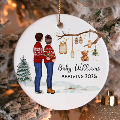 Birth Announcement Ornament, Personalized Baby Arriving Ornament, Expecting Parents Ornament