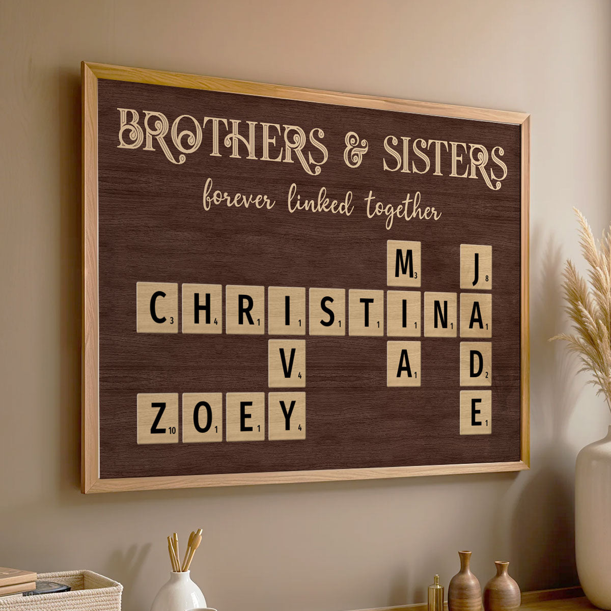 Family Forever Linked Together Crossword Puzzle Personalized Poster, Birthday Gift For Mom, Gift or Just Because