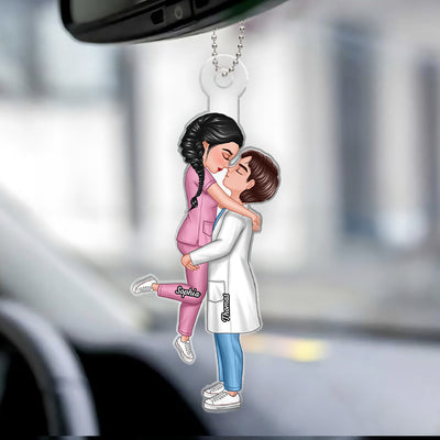 Hero Couple Hugging Kissing Personalized Acrylic Car Hanger Ornament, Anniversary  Gift For Him, For Her, For The Couple