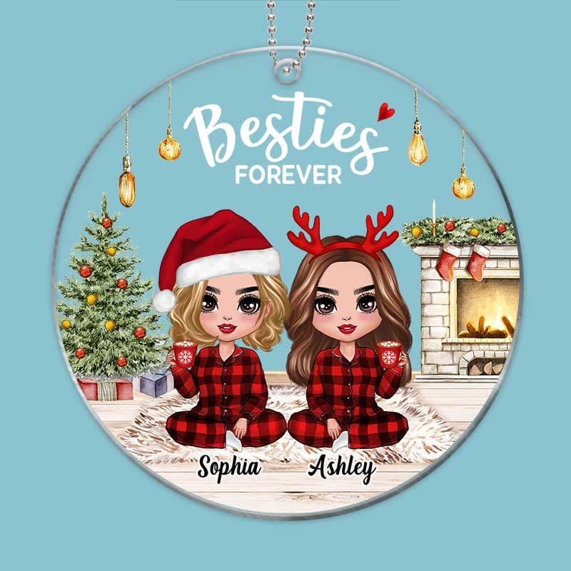 Doll Sisters Besties Wearing Pajamas In House Personalized Acrylic Ornament