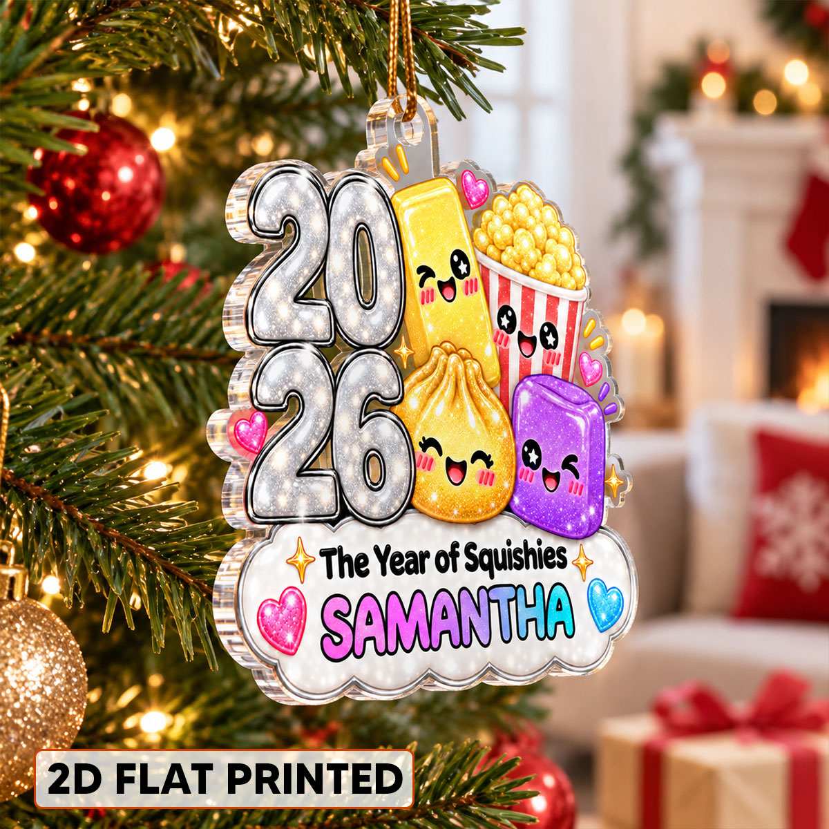 Cute Dim Sum Butter Popcorn Year Of Squishies - Personalized Acrylic Ornament - Christmas Gift, Keepsake For Kids, Teenagers
