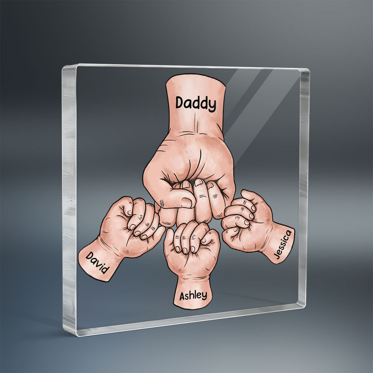 Dad Grandpa And Kids Fist Bump Hands Father's Day Gift Personalized Square Acrylic Block