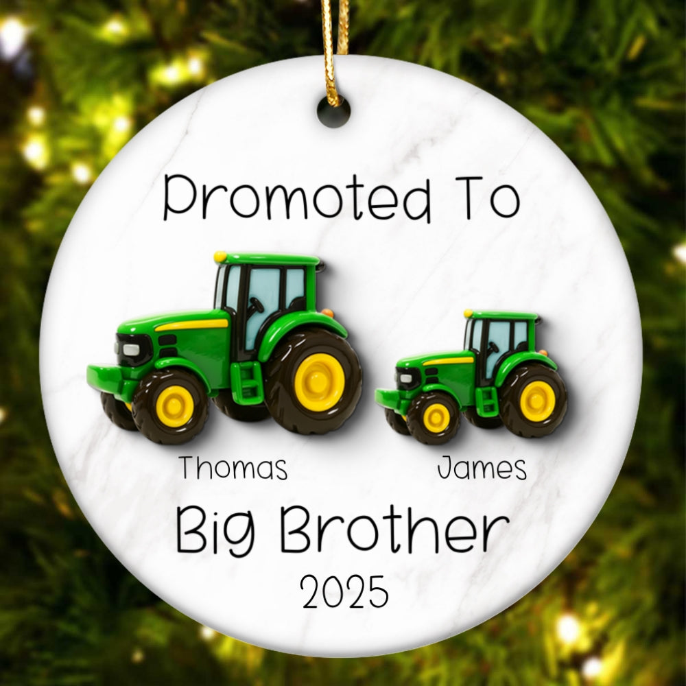 Promoted To Big Brother Big Sister Tractors - Personalized Ceramic Ornament - Proud New Big Siblings Gift