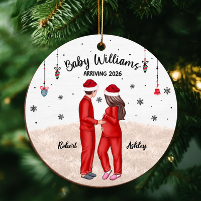 Pregnant Couple and Pet Keepsakes - Personalized Wooden Ornament - Christmas Gift