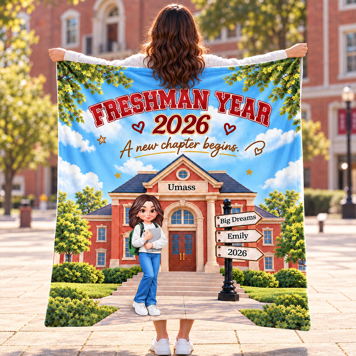 Freshman Year Campus A New Chapter Begins - Personalized Fleece Blanket - Christmas Gift, Back to School Gift for College Students
