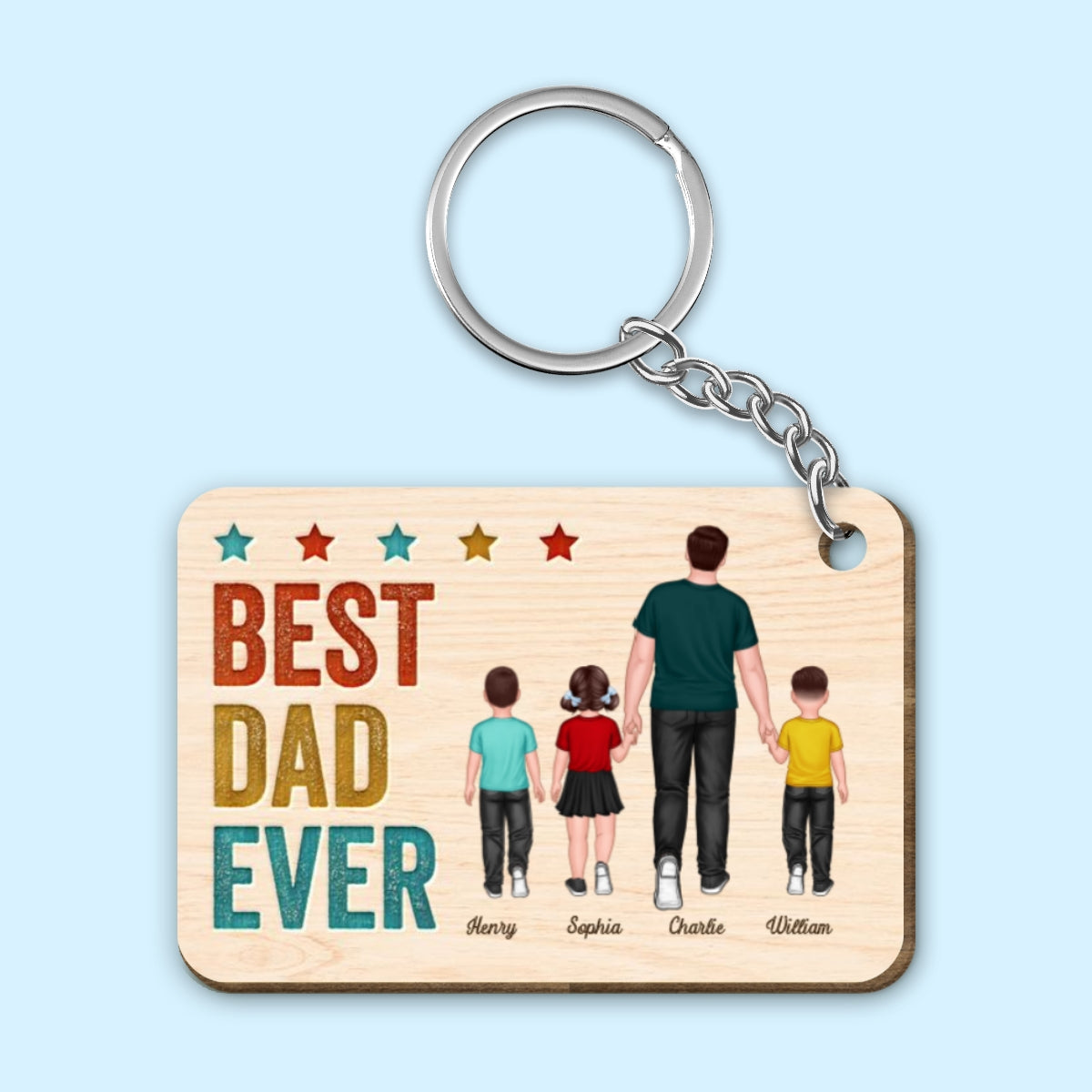 Best Dad Grandpa Ever Walking Man & Kids Personalized Wooden Keychain
