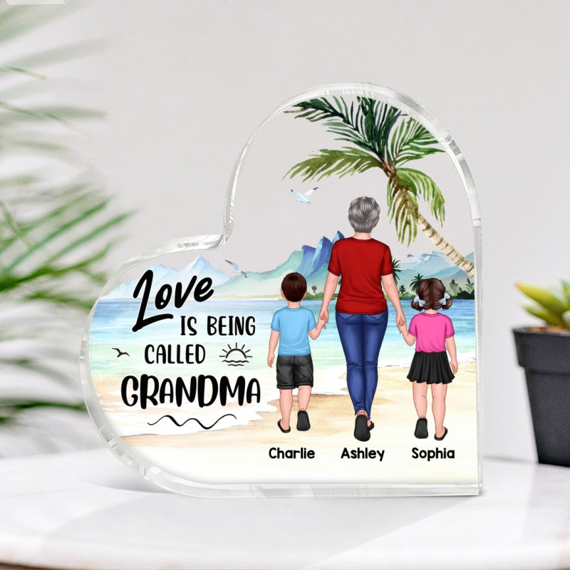 Love Being Called Grandma Back View Walking Woman & Kids Personalized Heart Plaque
