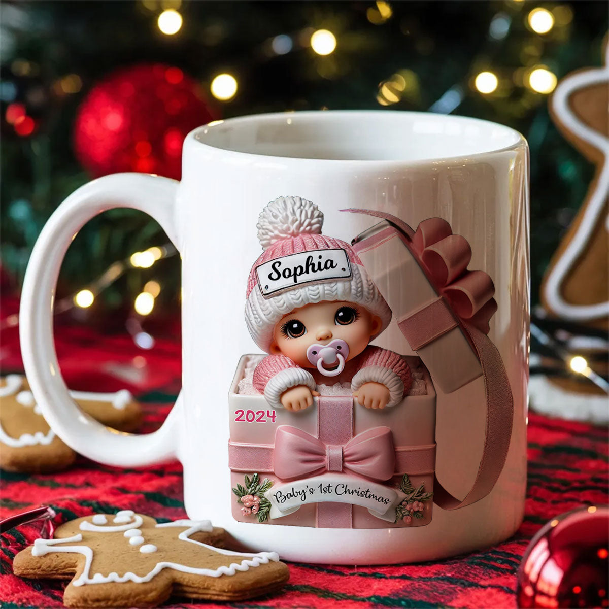 Baby Inside Gift Box 3D Effect Personalized Mug, Lovely Keepsake to Celebrate Baby's First Christmas