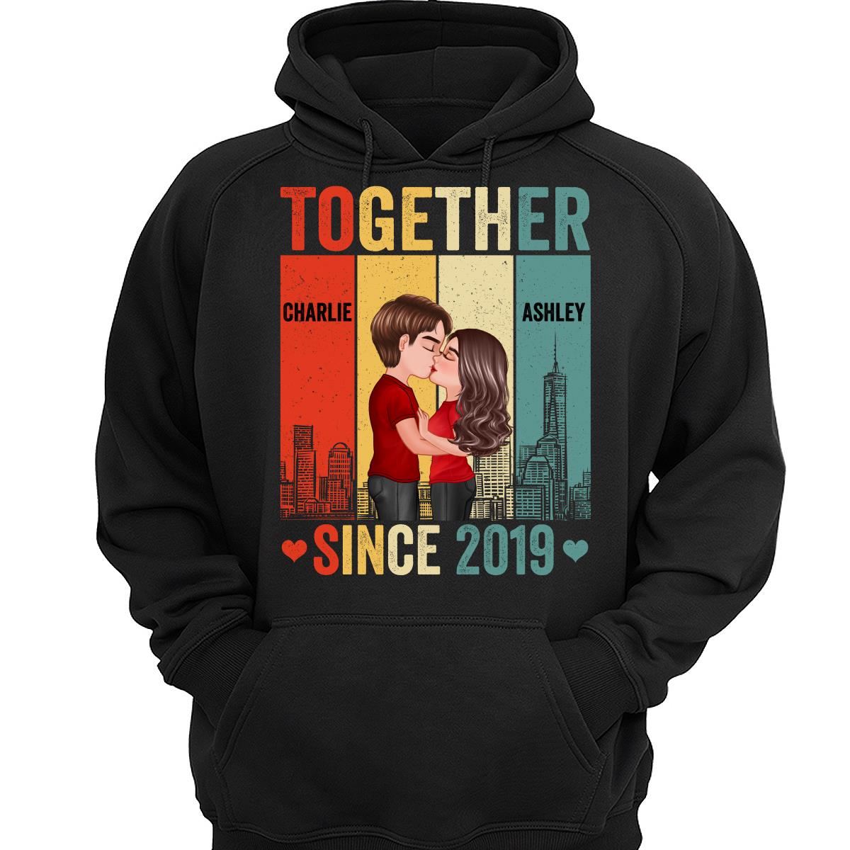 Couple Kissing Under Skyline Retro Personalized Shirt