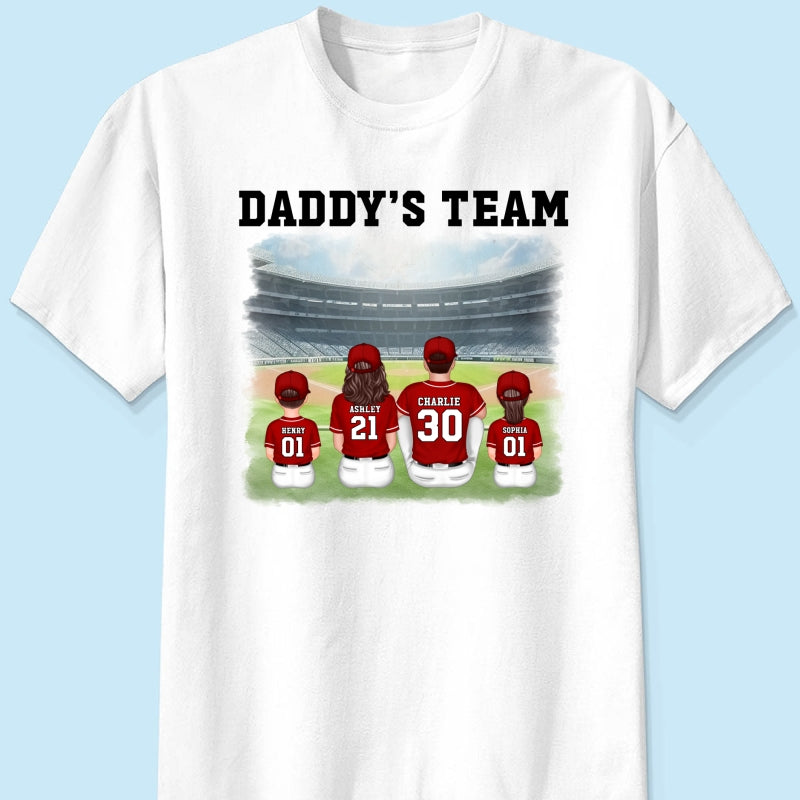 Daddy's Team Baseball Family Sitting Personalized Shirt, Father's Day Gift For Dad, Grandpa, Husband