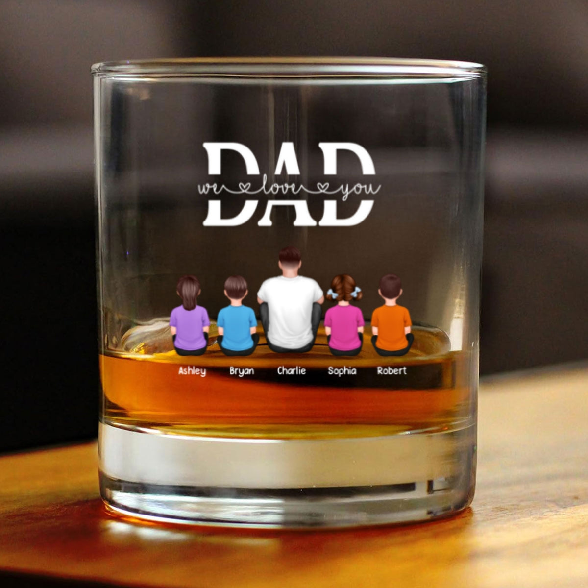Best Dad Ever Back View Man Kids Dog Cat Personalized Whiskey Glass, Wine Glass, Father's Day Gift for Dad