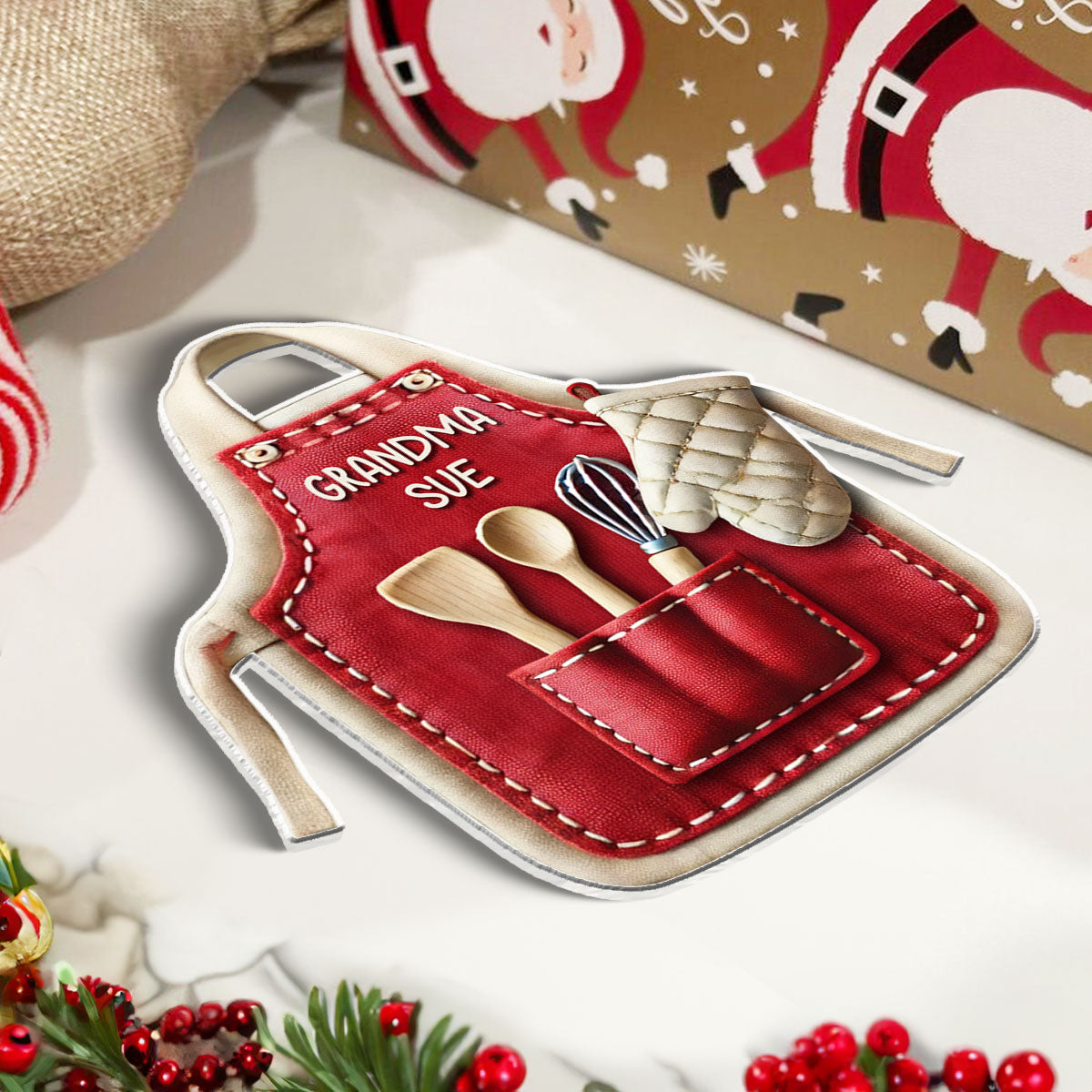 Cute Christmas Holiday Pastry Chef Bakers Apron Personalized Ornament, Grandma Baking Queen, Christmas Gift For Grandma