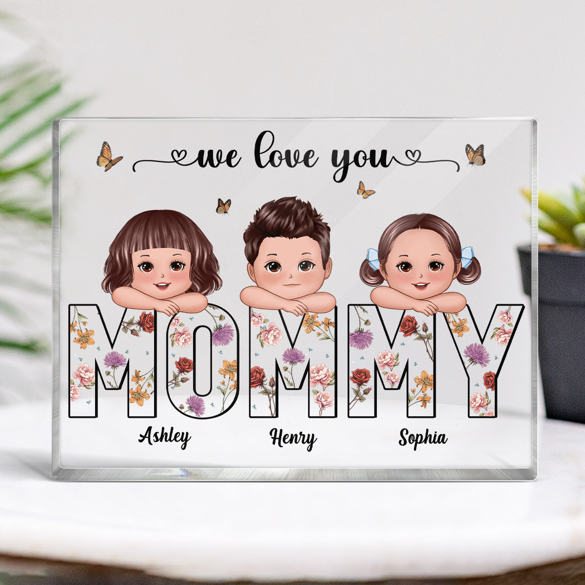 Kids On Hand Custom Birth Month Flower Gift For Mom Personalized Rectangle Acrylic Block Plaque