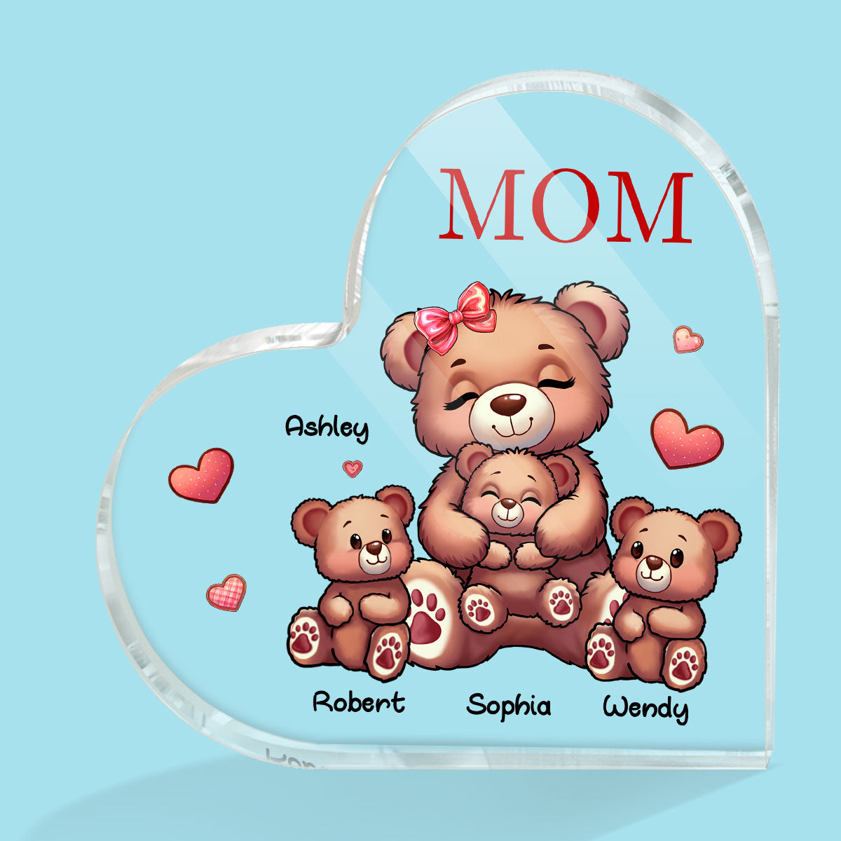Cute Grandma Mom Bears Personalized Acrylic Heart Plaque