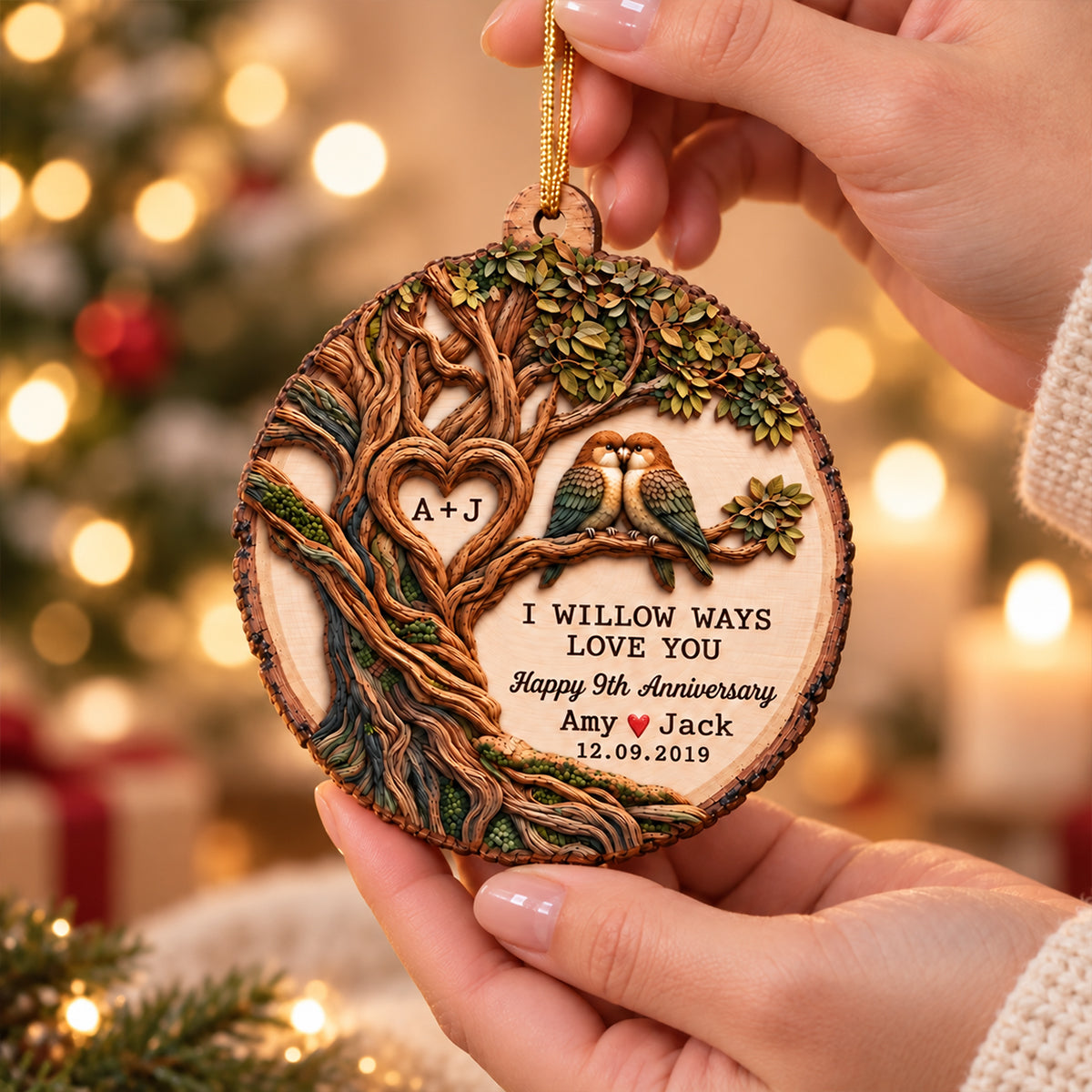 I Willow Ways Love You - Personalized Wooden Ornament - Anniversary Gift for Couple, Willow Tree Anniversary Gift