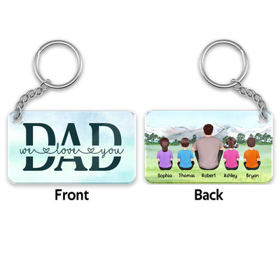 Best Dad Ever Back View Man & Kids Kid Dog Cat Sitting On Grass Personalized Acrylic Keychain