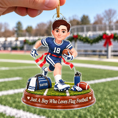 Just a Boy Who Loves Flag Football - Personalized Acrylic Ornament - Christmas Gift for Son, Grandson