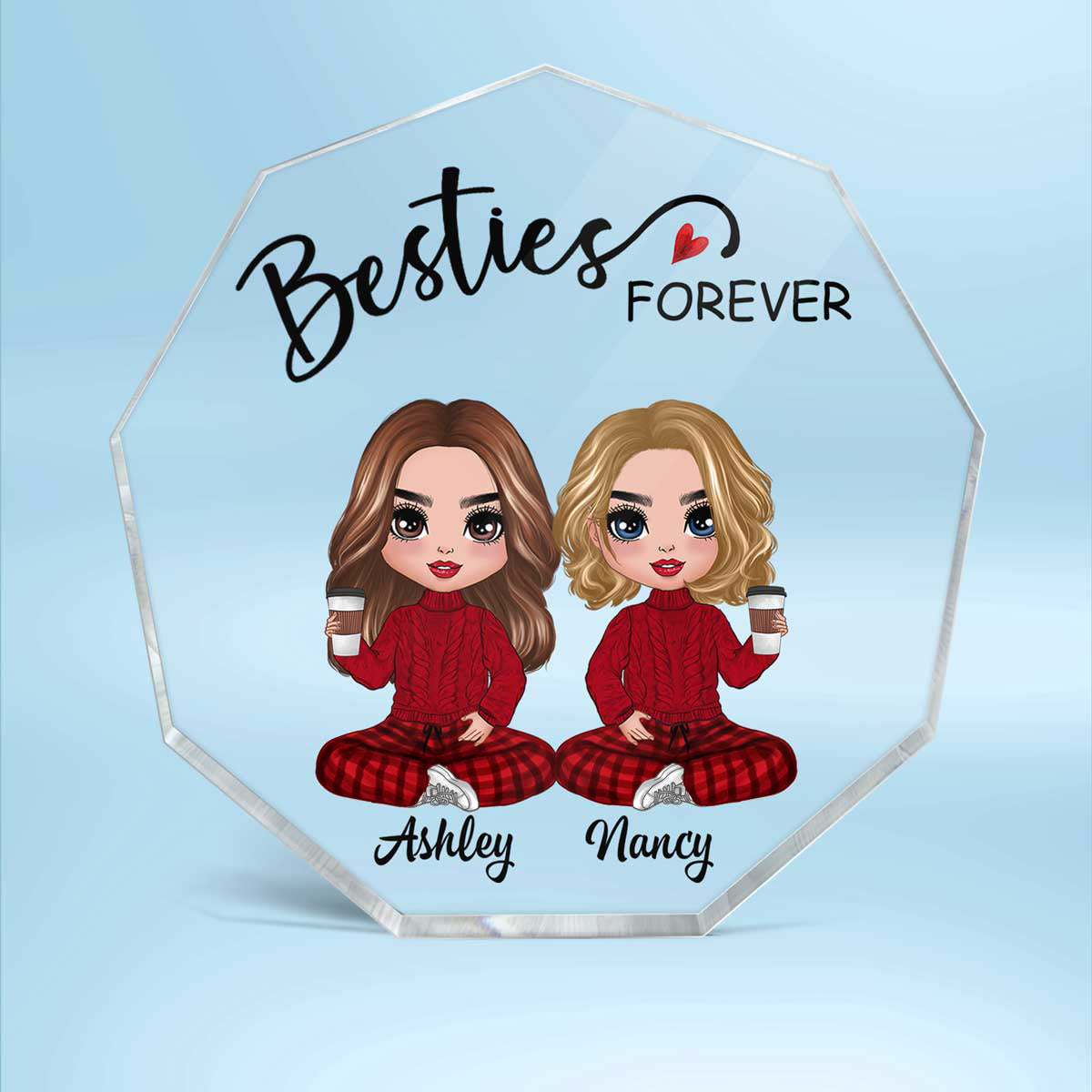 Doll Besties Sisters Forever Personalized Nonagon Acrylic Plaque