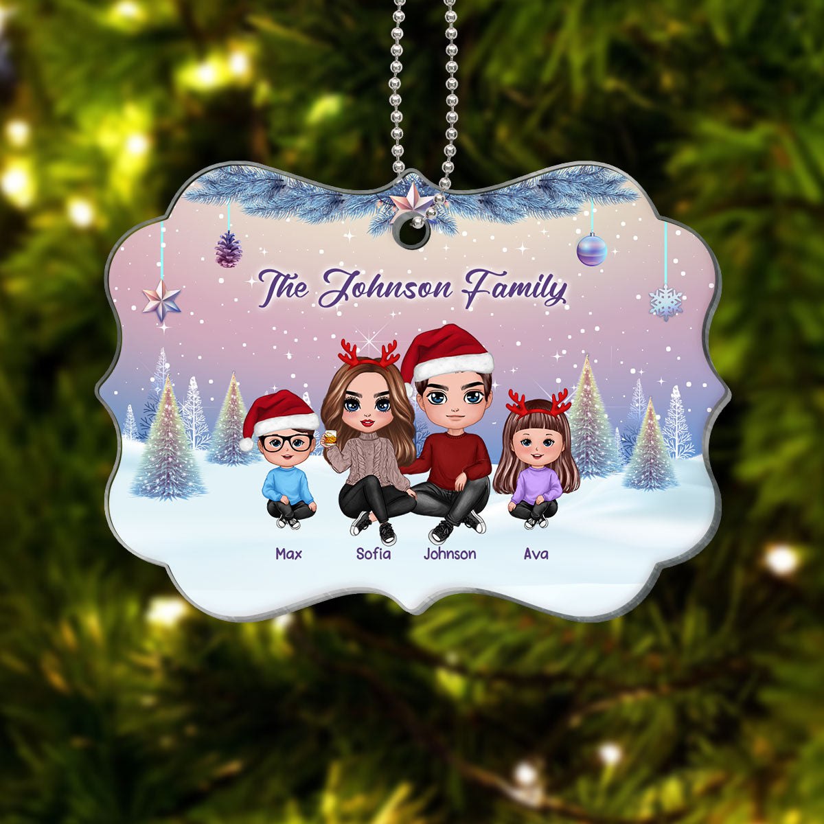 Doll Family Gradient Background Christmas Personalized Acrylic Ornament