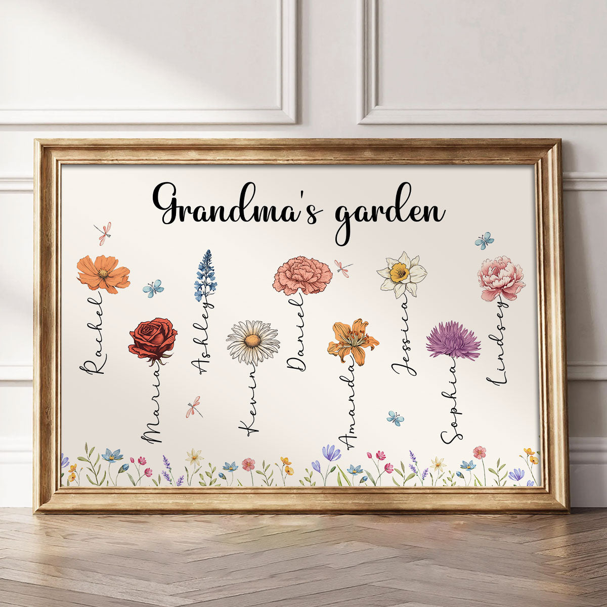 Vintage Grandma's Garden Birth Month Flowers Personalized Poster, Gift For Grandma, Mom