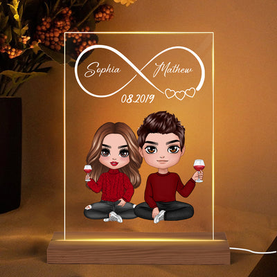 Couple Sitting Simple Infinity Personalized Plaque LED Night Light - Valentine‘s Day Gift - Gift For Him Gift For Her