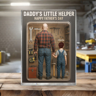 3D Effect Daddy's Little Helper Custom Figure Personalized Flat Rectangle Acrylic Block, Gift For Dad