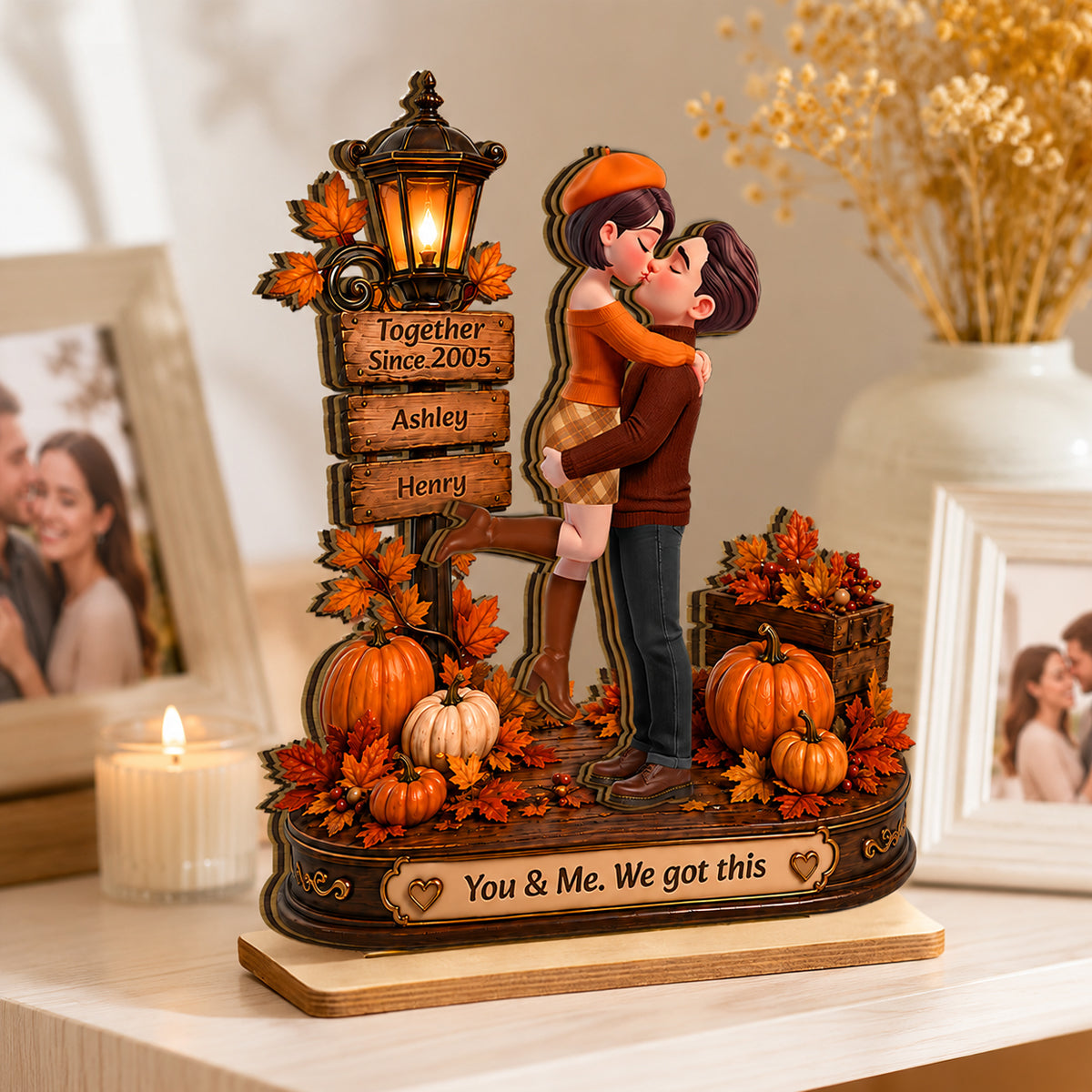 Cozy Fall Couple We Got This - Personalized 2-Layered Wooden Plaque - Fall Season Decor Gift, Gift For Couple