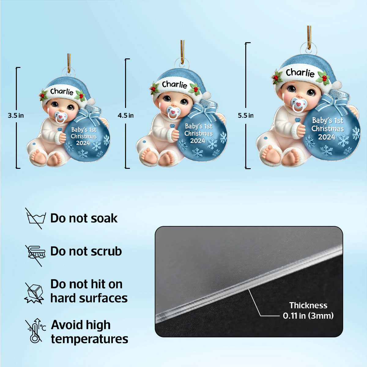 Baby Beside Christmas Bauble 3D Effect Baby's First Christmas Personalized Acrylic Flat Ornament