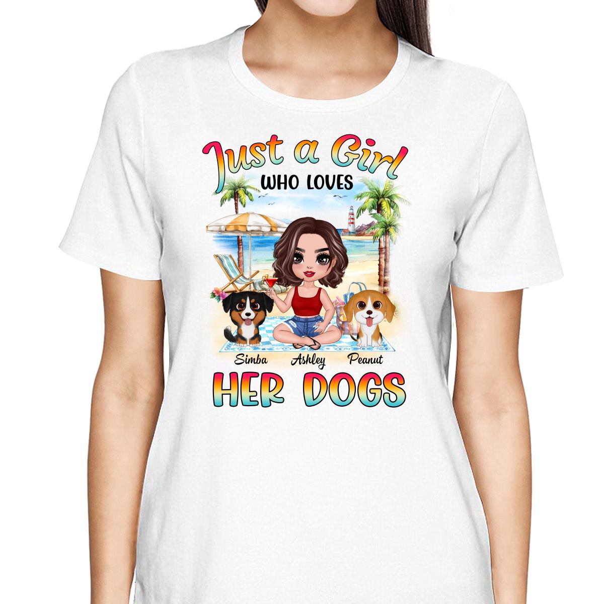 Summer Doll Woman Sitting With Watercolor Cute Dogs Personalized Tank Top Shirt