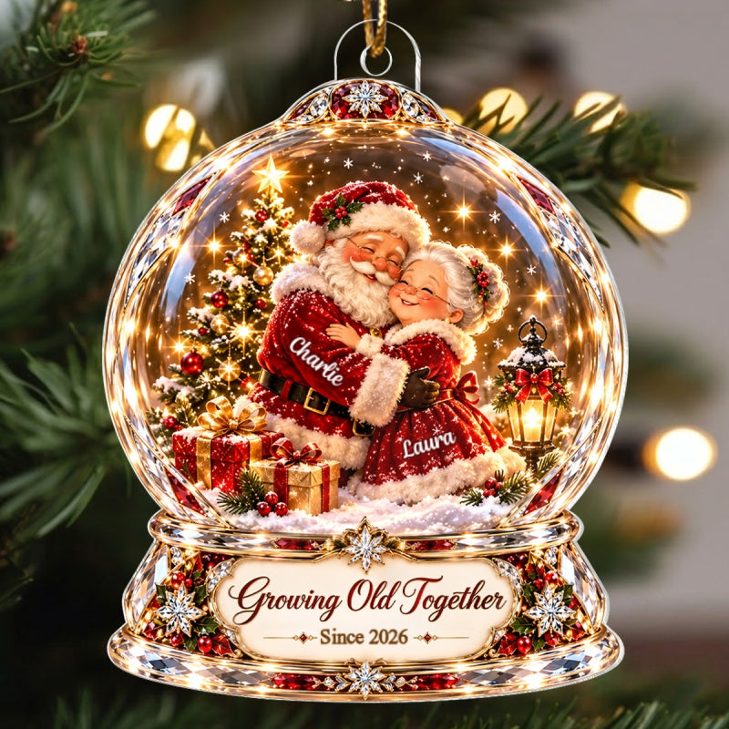 Santa Couple Growing Old Together 2D Flat Printed - Personalized Acrylic Ornament - Christmas Gift for Him, for Her