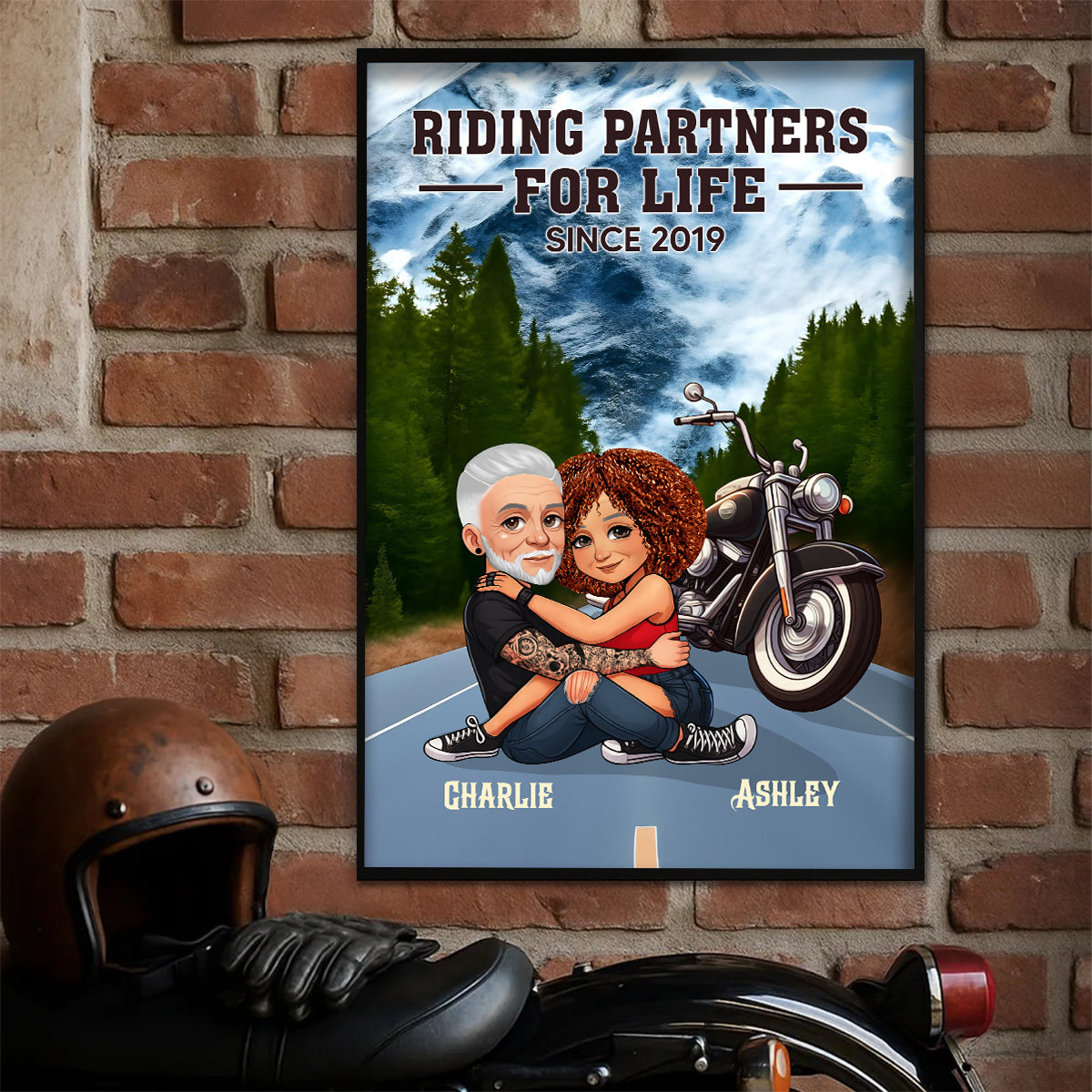 Old Biker Couple Riding Partners for Life Personalized Poster, Gift for him, Gift for her