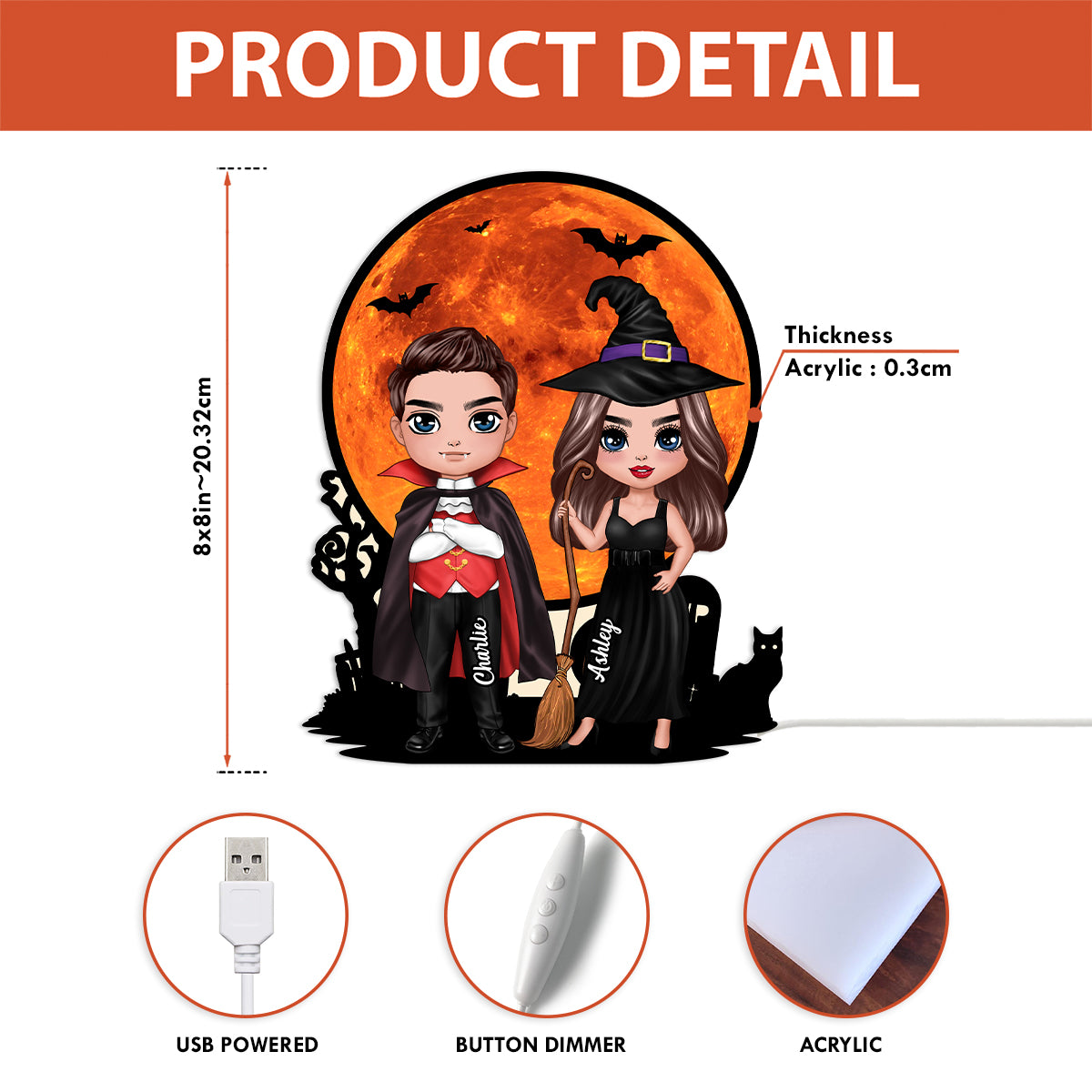Couple Under Halloween Moon Tabletop Halloween Decor Personalized Light Box