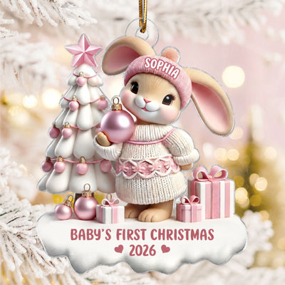 3D Effect Cute Bunny Baby's First Christmas Personalized Acrylic Ornament, Christmas Gift For Newborns, New Grandparents