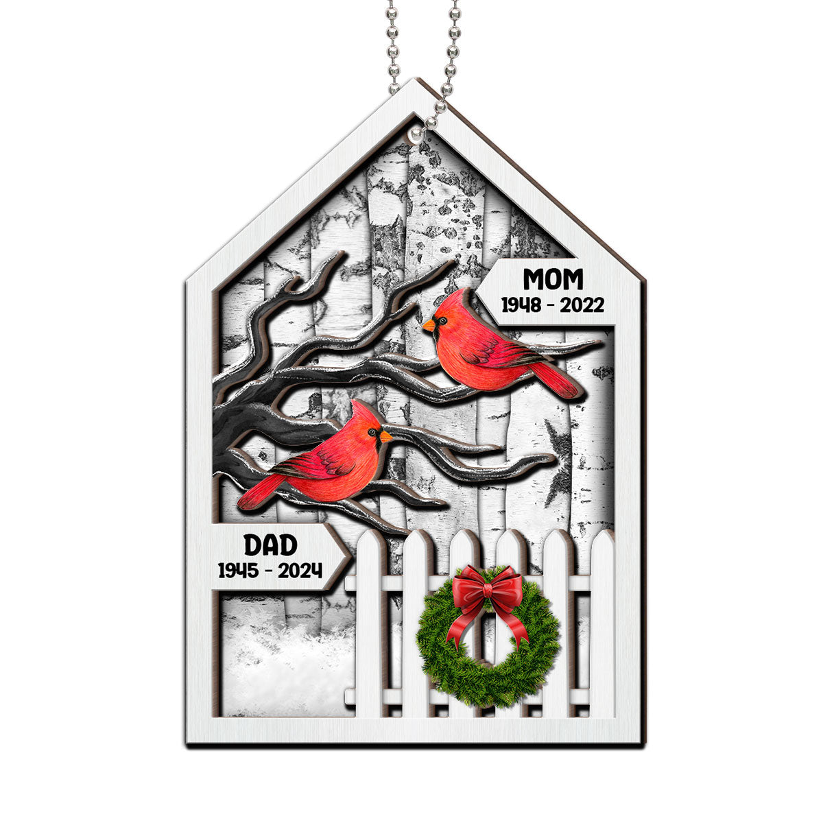 Birch Tree Memorial Christmas Personalized 2-Layer Wooden Ornament, Christmas Decoration