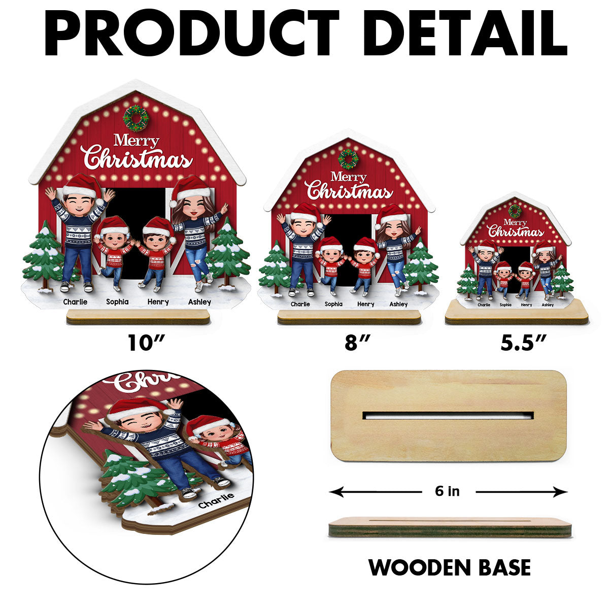 Christmas Farm House Family Tabletop Fireplace Decor Personalized 2-Layer Standing Wooden Plaque