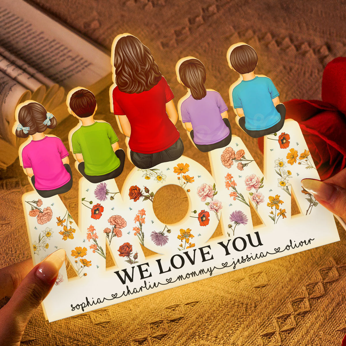 MOM Floral Personalized Light Box, Heartfelt Gift For Mom
