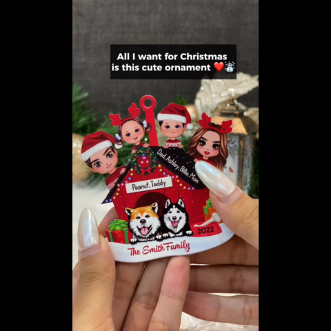 Family And Dogs Christmas - Personalized Wooden Ornament