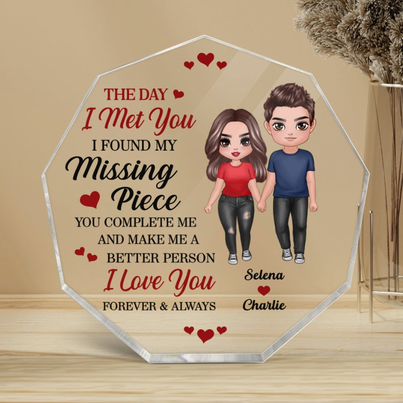 Doll Couple Standing Found My Missing Piece Gift For Him For Her Personalized Nonagon Acrylic Plaque
