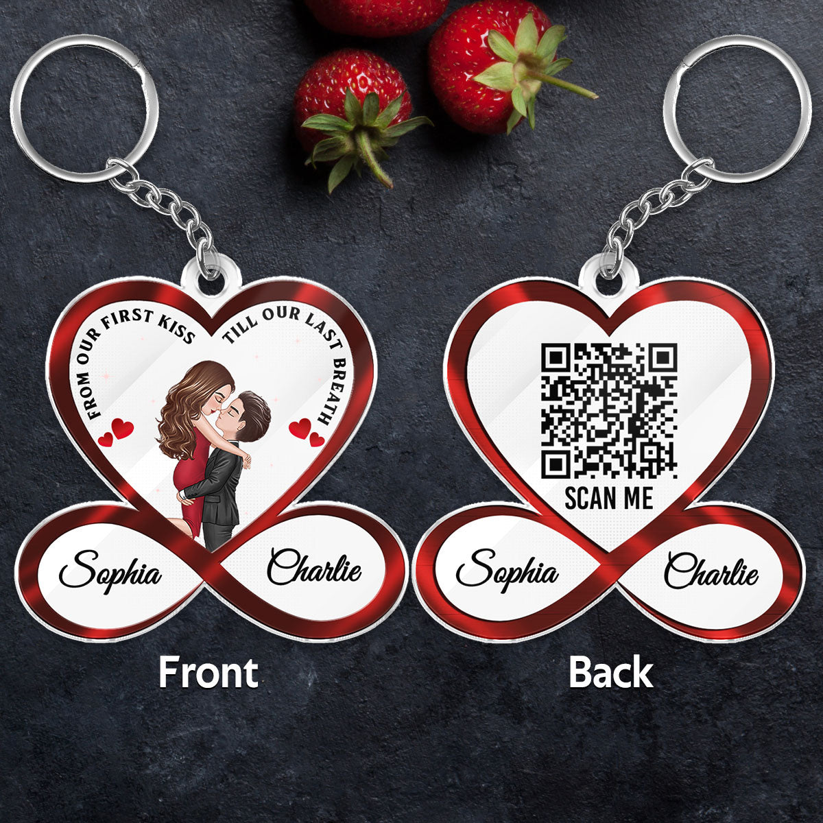 Infinity Heart Couple Hugging Kissing Scannable QR Code Song Anniversary Gift For Him Gift For Her Personalized Acrylic Keychain