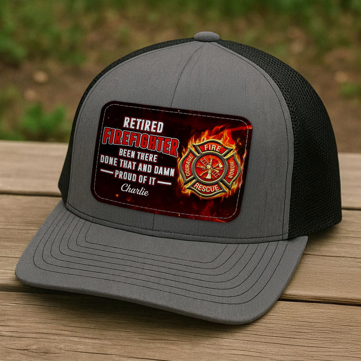 Retired Firefighter Proud Of It Gift For Dad Grandpa Personalized Leather Patch Hat