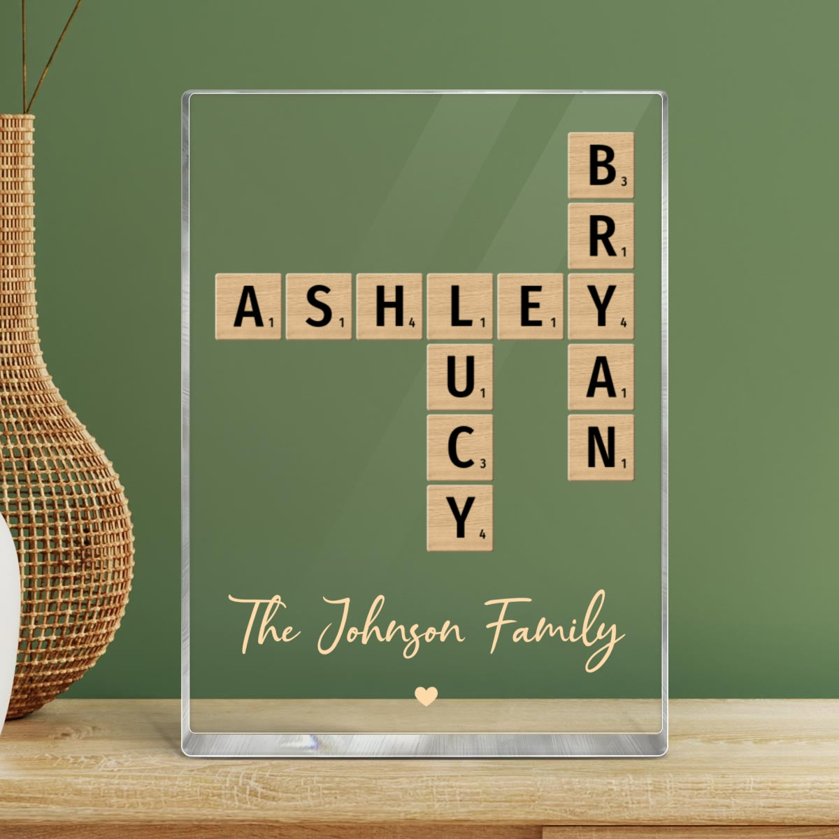 Family Crossword Art Created In A Moment, Treasured Forever - Personalized Acrylic Block Plaque