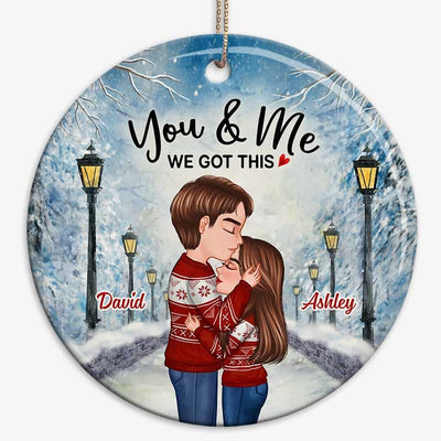 Doll Couple Kissing In Snow Lamppost Personalized Circle Ornament