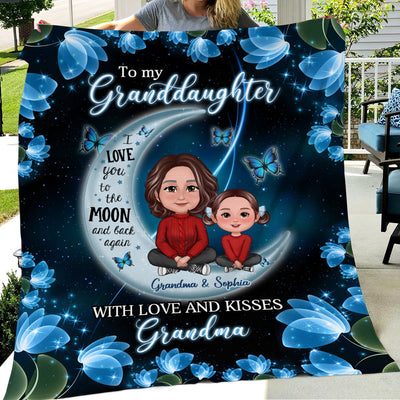 To My Grandson Granddaughter Crossed Legs Blue Moon Butterflies Personalized Fleece Blanket