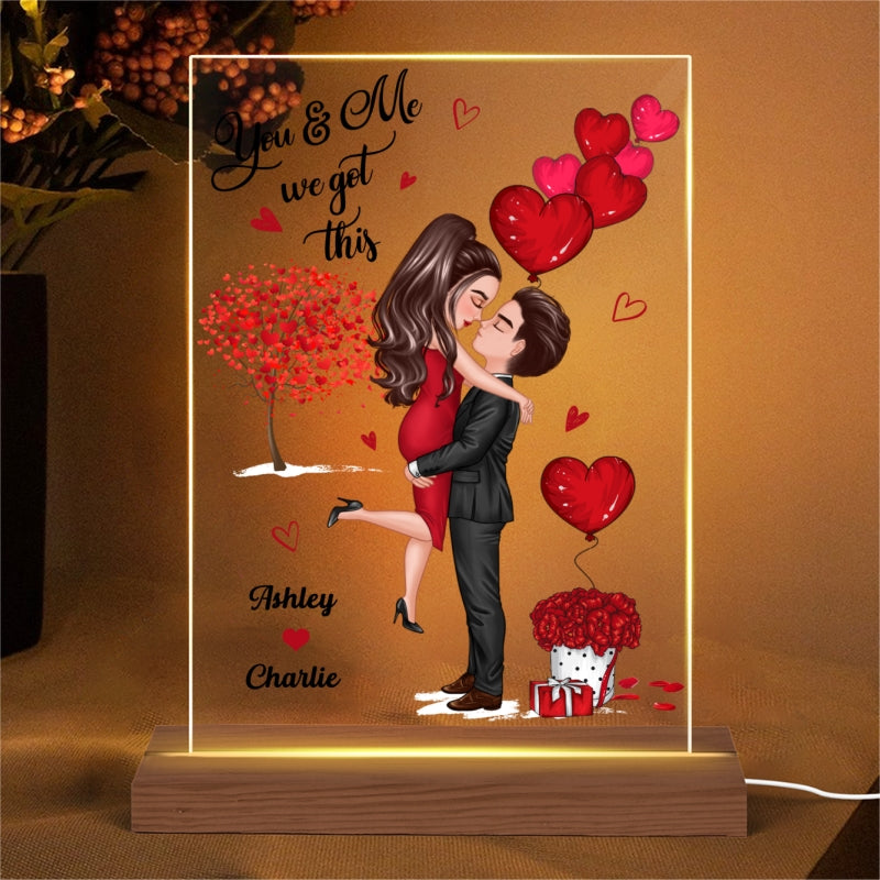 Doll Couple Kissing Hugging Red Tree Personalized Plaque LED Night Light - Gift For Him Gift For Her