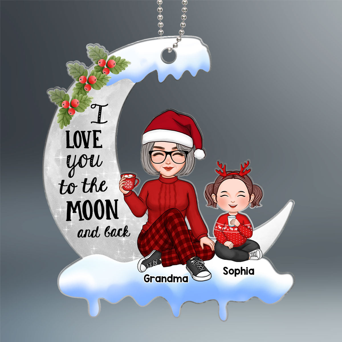 Cute Grandma Grandkids On Christmas Moon Personalized Acrylic Ornament