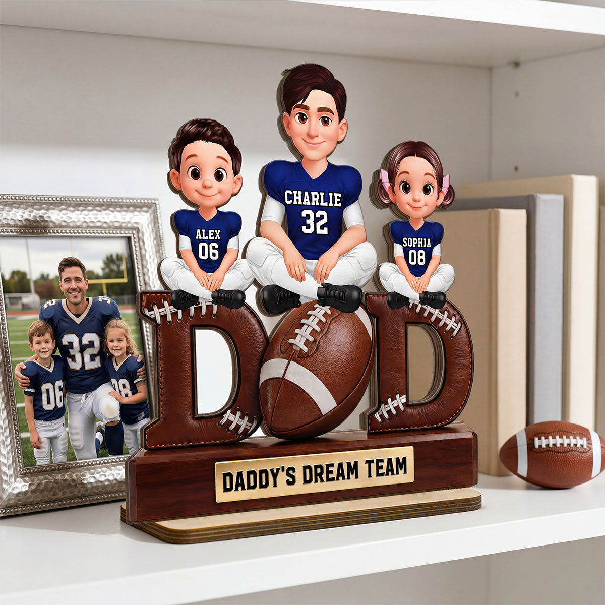 American Football Daddy's Dream Team - Personalized 2-Layered Wooden Plaque - Father's Day Gift For Dad