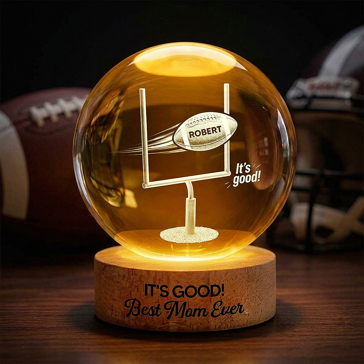 It's Good! Best Mom Ever - Personalized Crystal Ball LED Night Light - Mother's Day Gift For American Football Mom