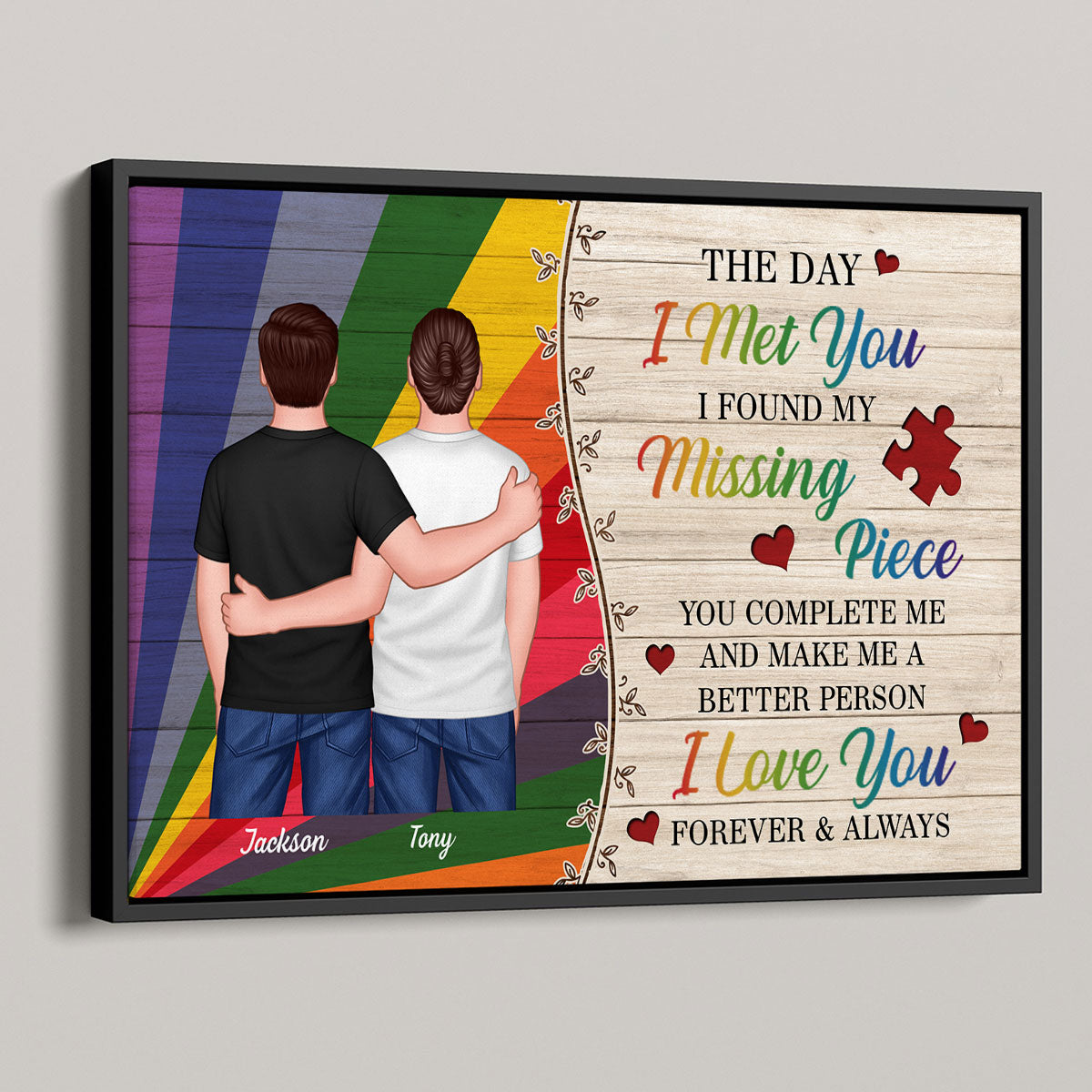 The Day I Met You LGBTQ Couple Hugging Standing Personalized Poster, Pride Month Gift